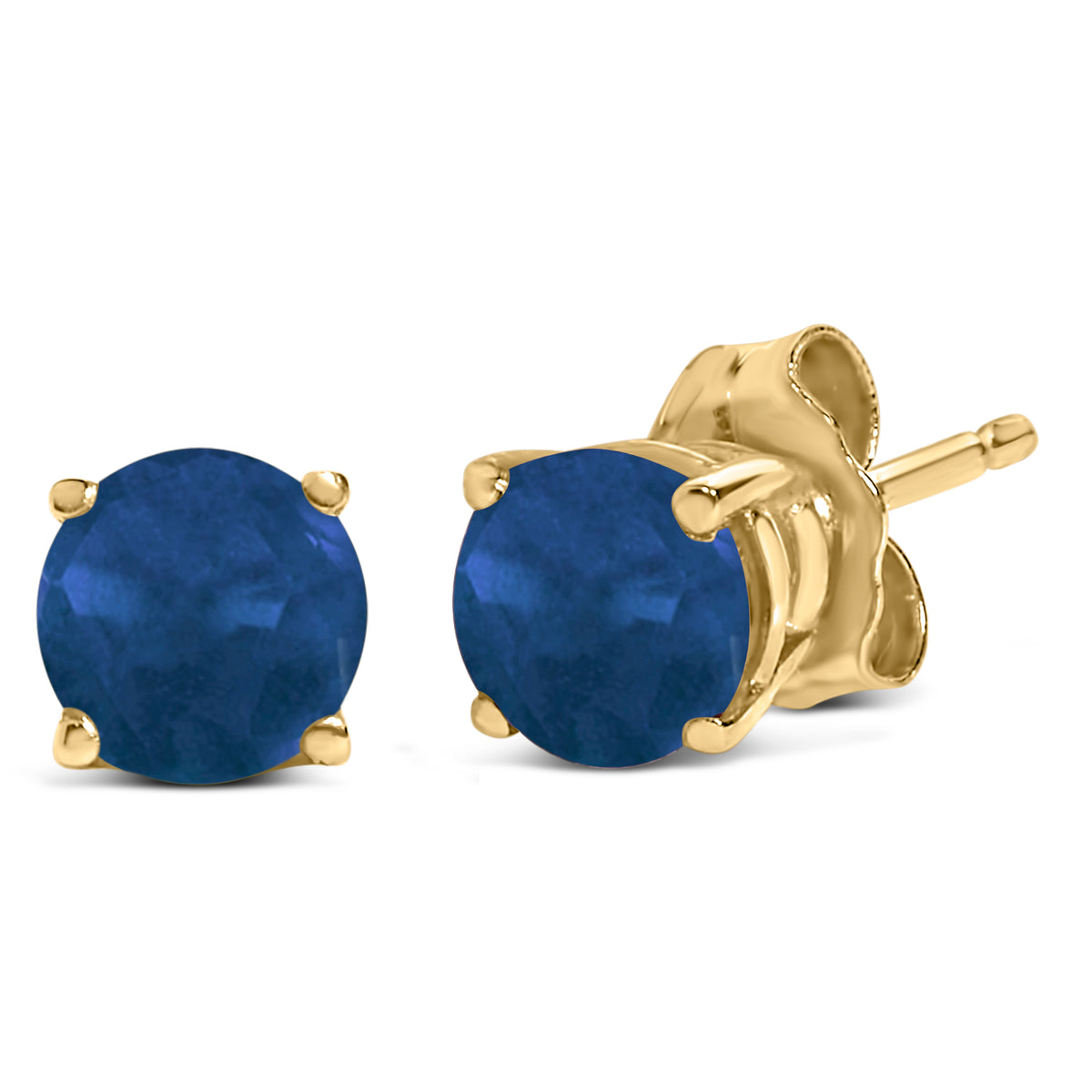 14K Yellow Gold 5X5MM Round Blue Sapphire Solitaire Stud Earrings