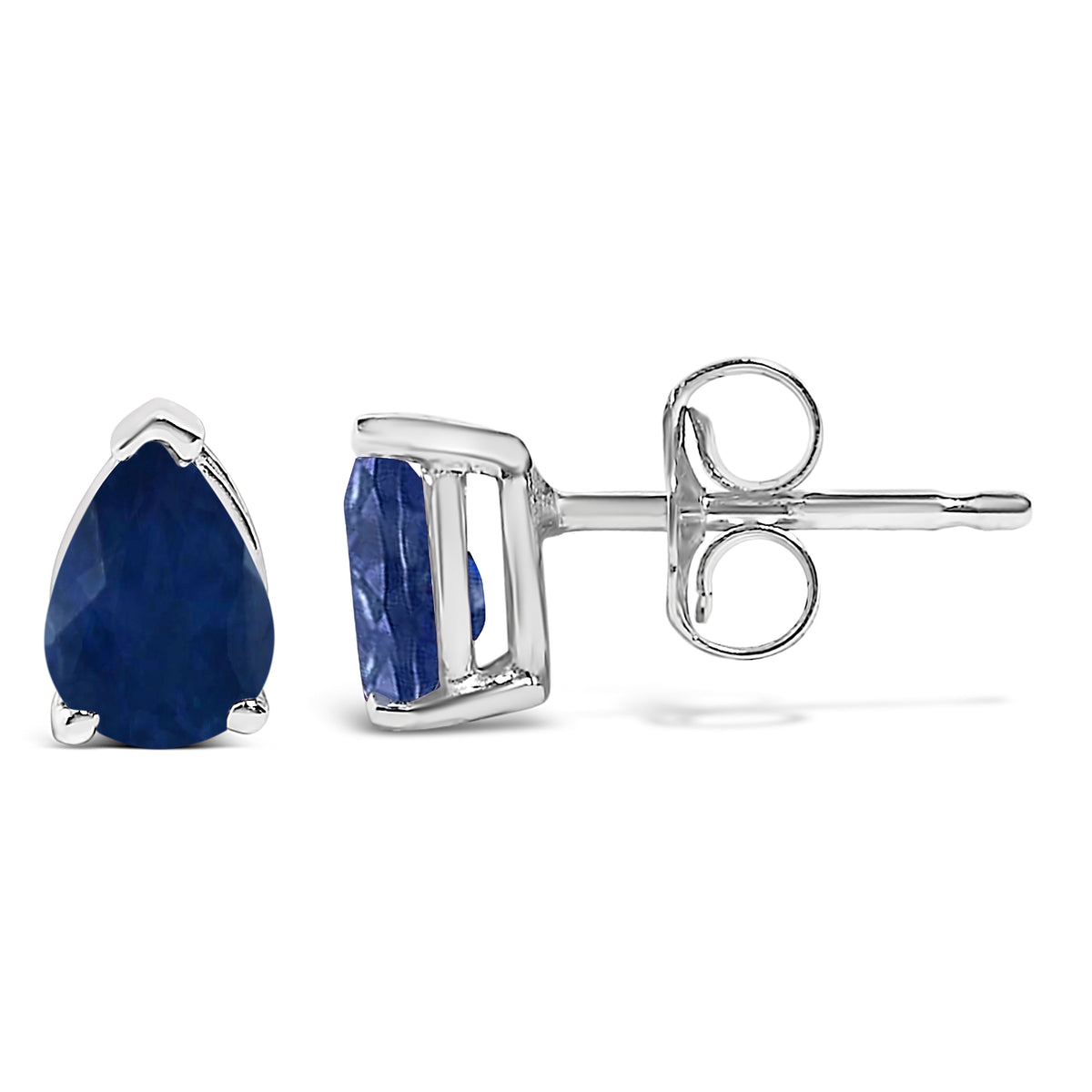 14K White Gold 6x4MM Pear Shaped Blue Sapphire Solitaire Stud Earrings