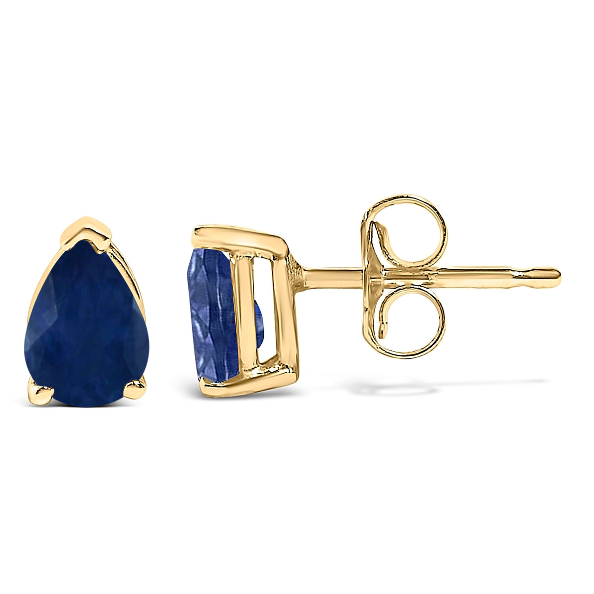14K Yellow Gold 6x4MM Pear Shaped Blue Sapphire Solitaire Stud Earrings