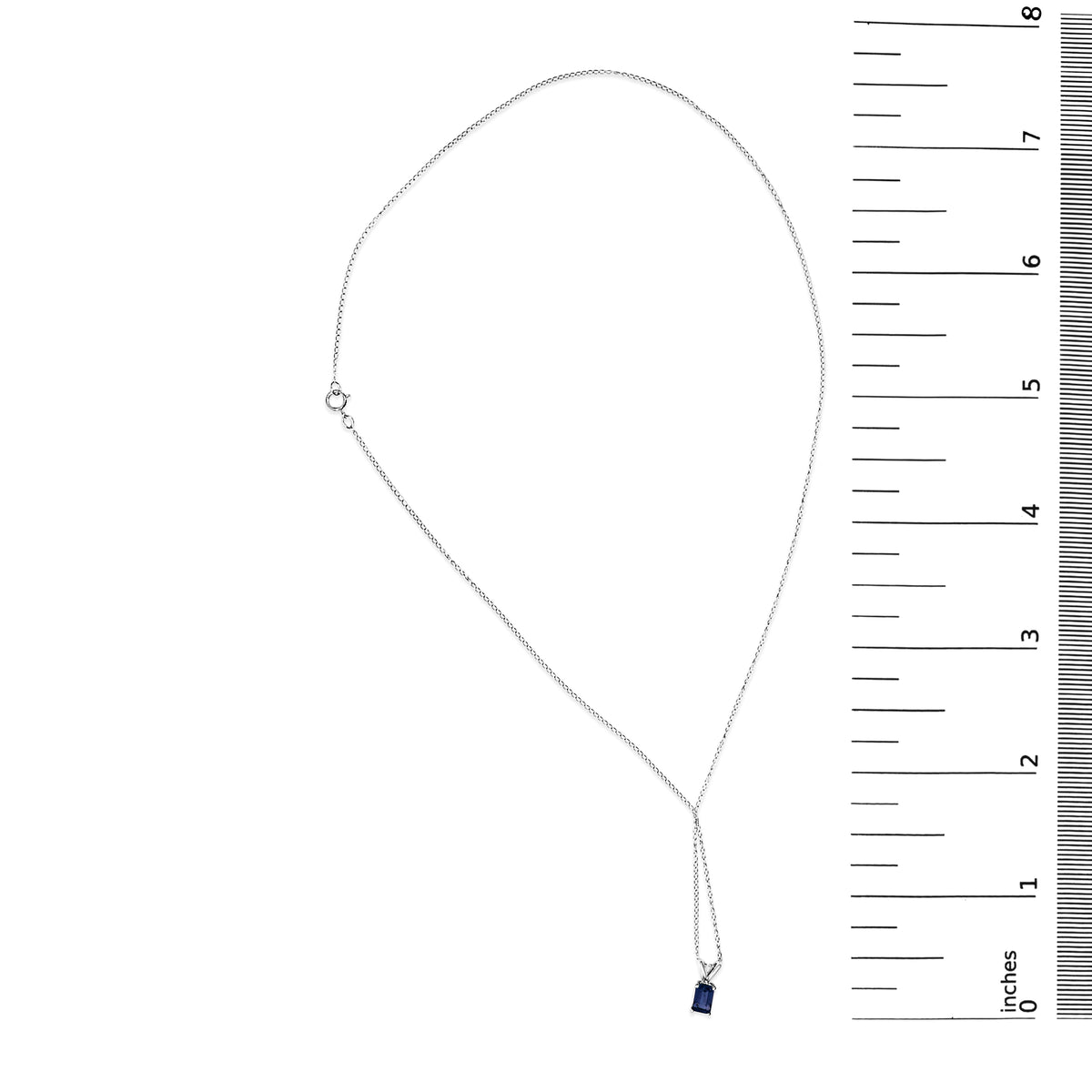 14K White Gold 6x4MM Emerald Cut Blue Sapphire Solitaire Pendant Necklace
