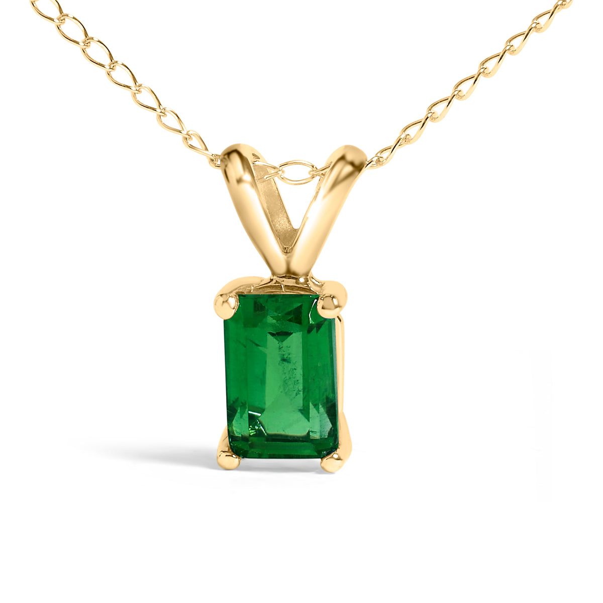 14K Yellow Gold 6x4MM Emerald Cut Green Emerald Solitaire Pendant Necklace