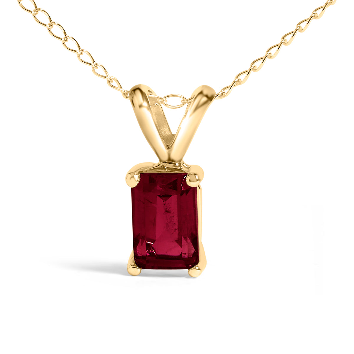 14K Yellow Gold 6x4MM Emerald Cut Red Ruby Solitaire Pendant Necklace
