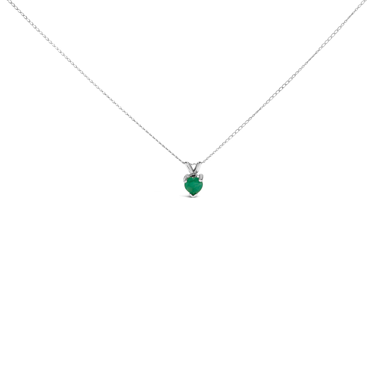 14K White Gold 5X5 MM Heart Shaped Green Emerald Solitaire Pendant Necklace