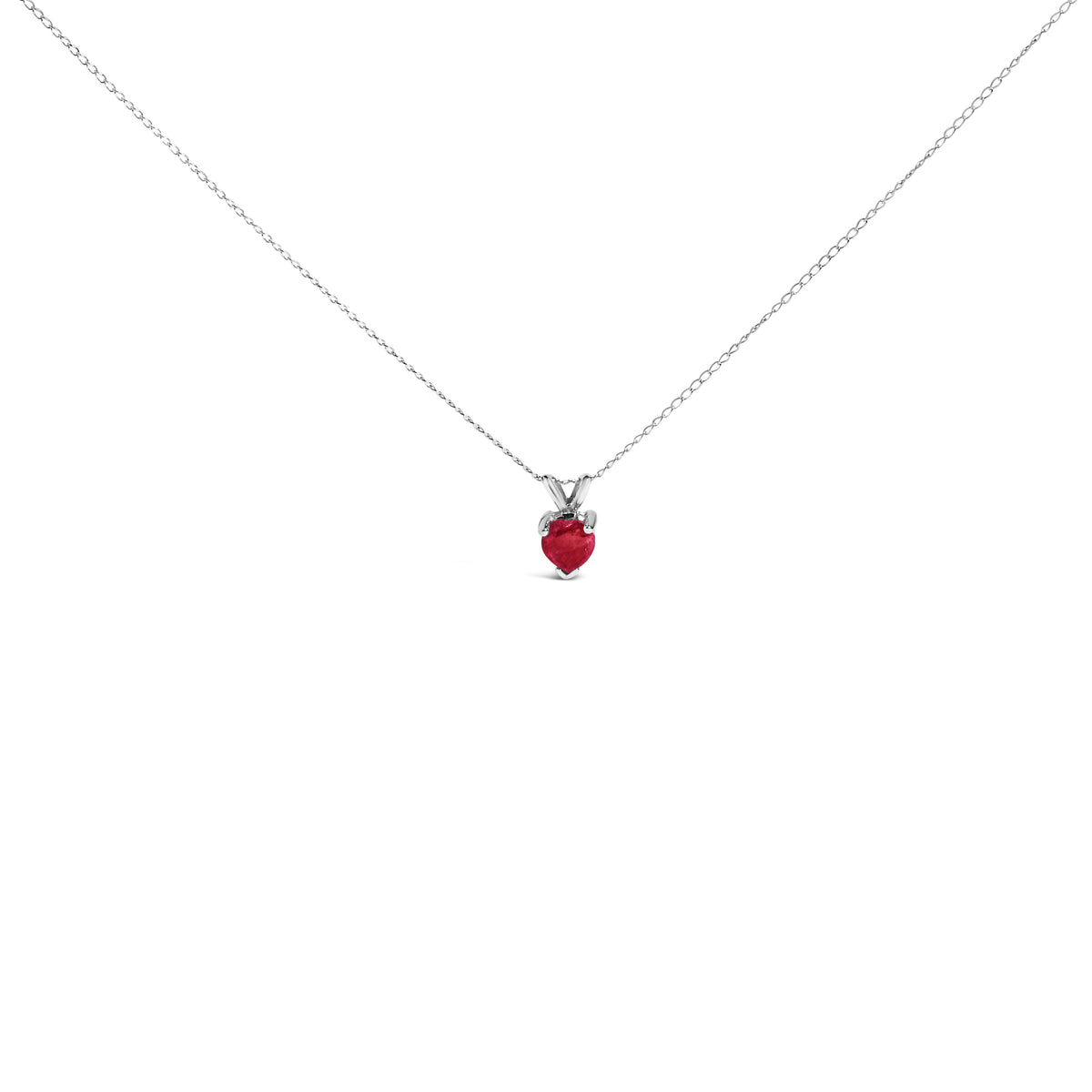 14K White Gold 5X5 MM Heart Shaped Red Ruby Solitaire Pendant Necklace