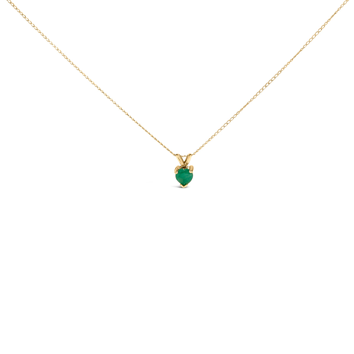 14K Yellow Gold 5X5 MM Heart Shaped Green Emerald Solitaire Pendant Necklace