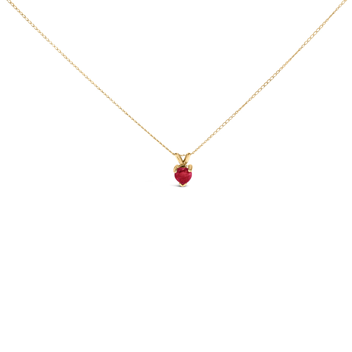 14K Yellow Gold 5X5 MM Heart Shaped Red Ruby Solitaire Pendant Necklace
