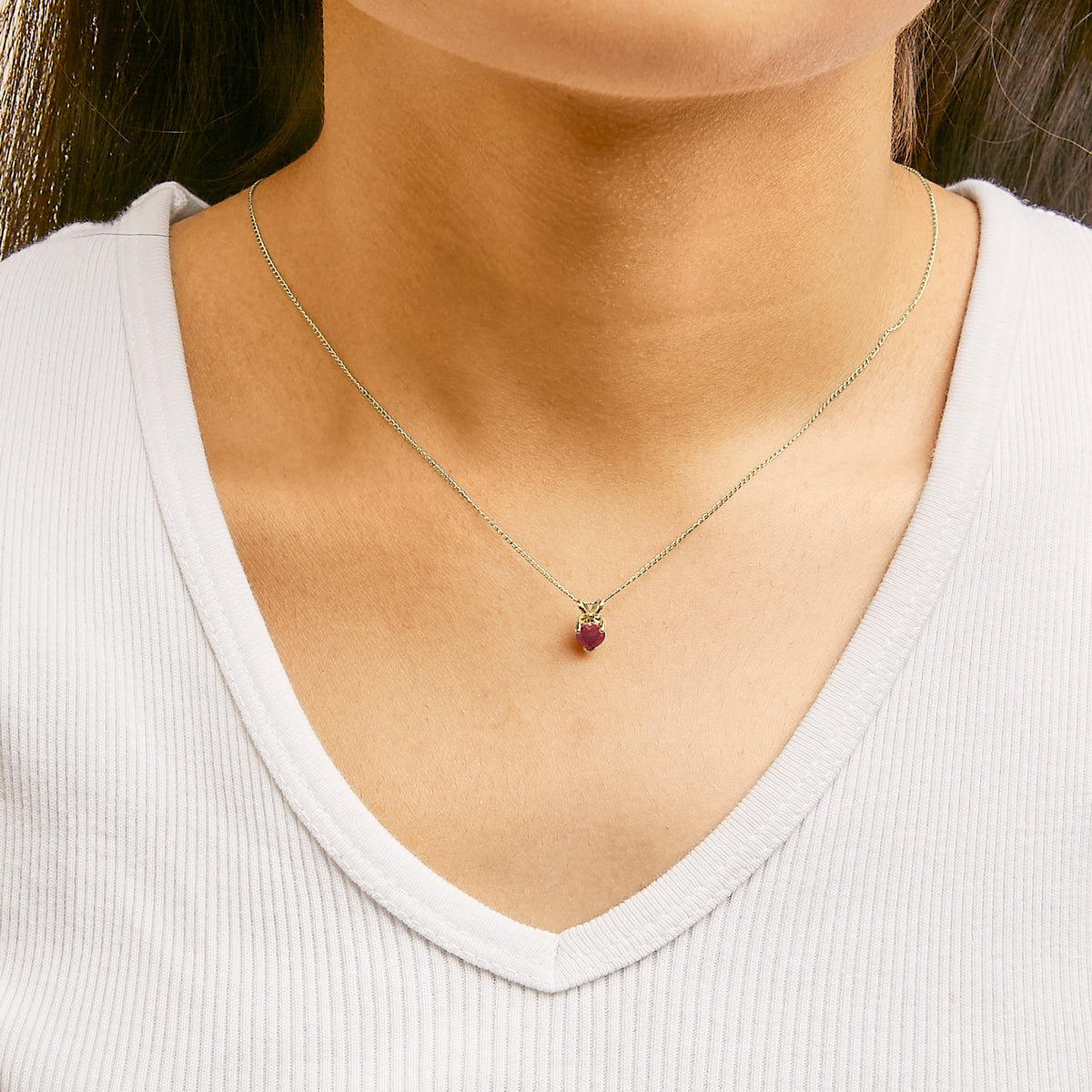 14K Yellow Gold 5X5 MM Heart Shaped Red Ruby Solitaire Pendant Necklace