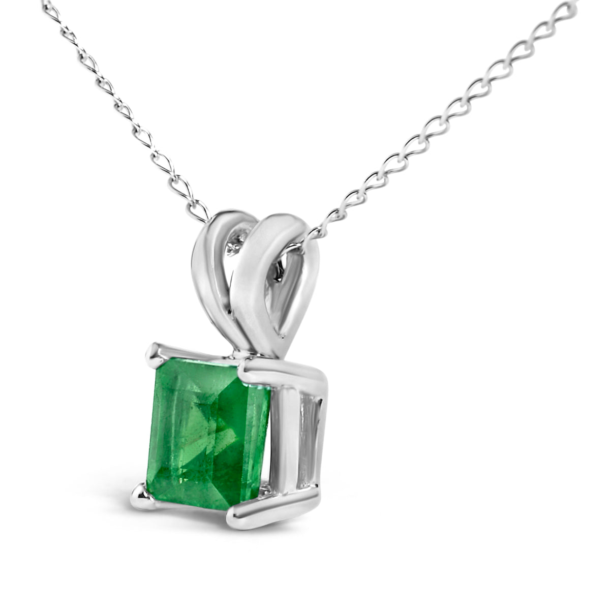 14K White Gold 5x5 MM Square Shaped Green Emerald Solitaire Pendant Necklace