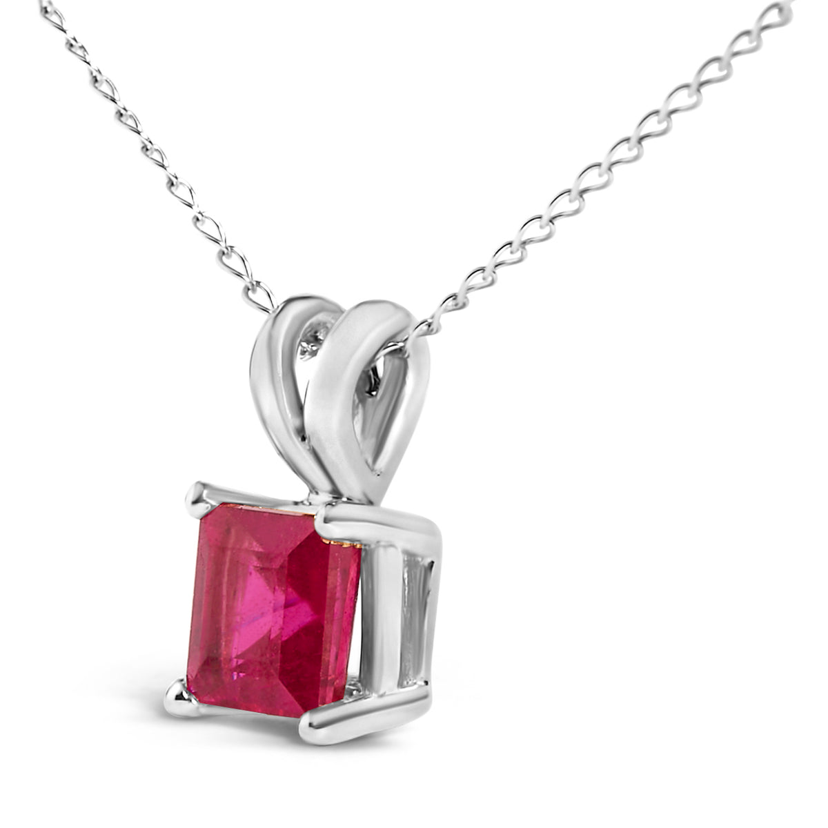 14K White Gold 5x5 MM Square Shaped Red Ruby Solitaire Pendant Necklace