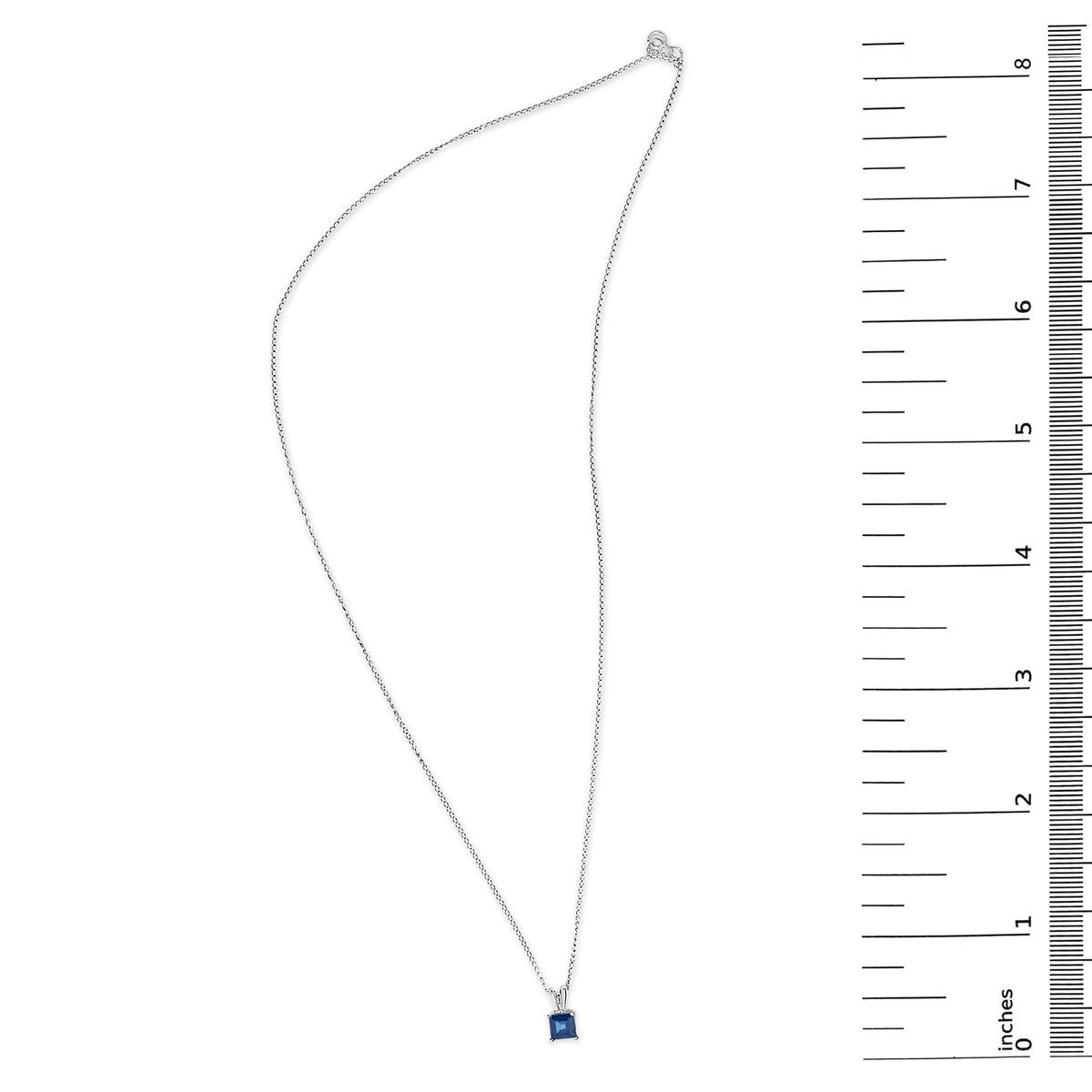 14K White Gold 5x5 MM Square Shaped Blue Sapphire Solitaire Pendant Necklace
