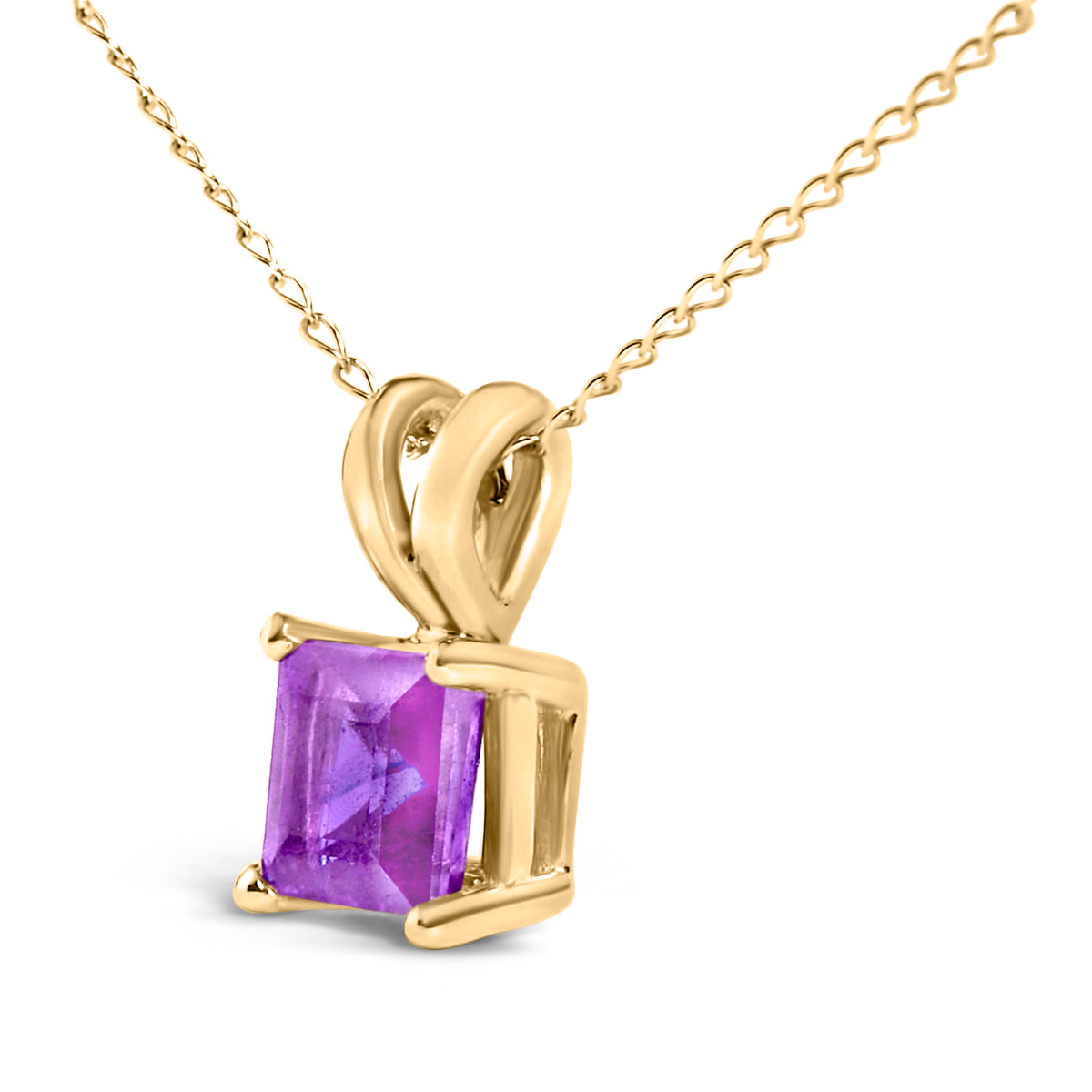 14K Yellow Gold 5x5 MM Square Shaped Purple Amethyst Solitaire Pendant Necklace