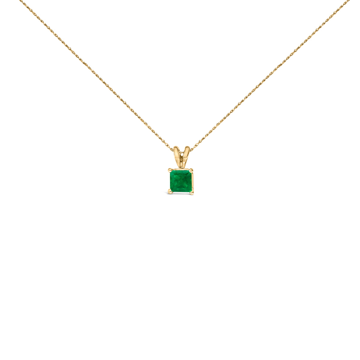 14K Yellow Gold 5x5 MM Square Shaped Green Emerald Solitaire Pendant Necklace