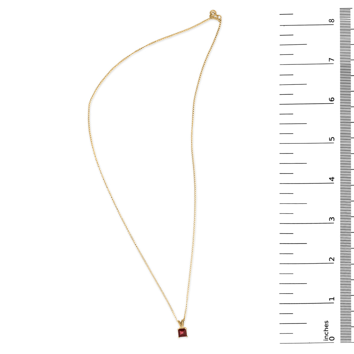 14K Yellow Gold 5x5 MM Square Shaped Red Garnet Solitaire Pendant Necklace