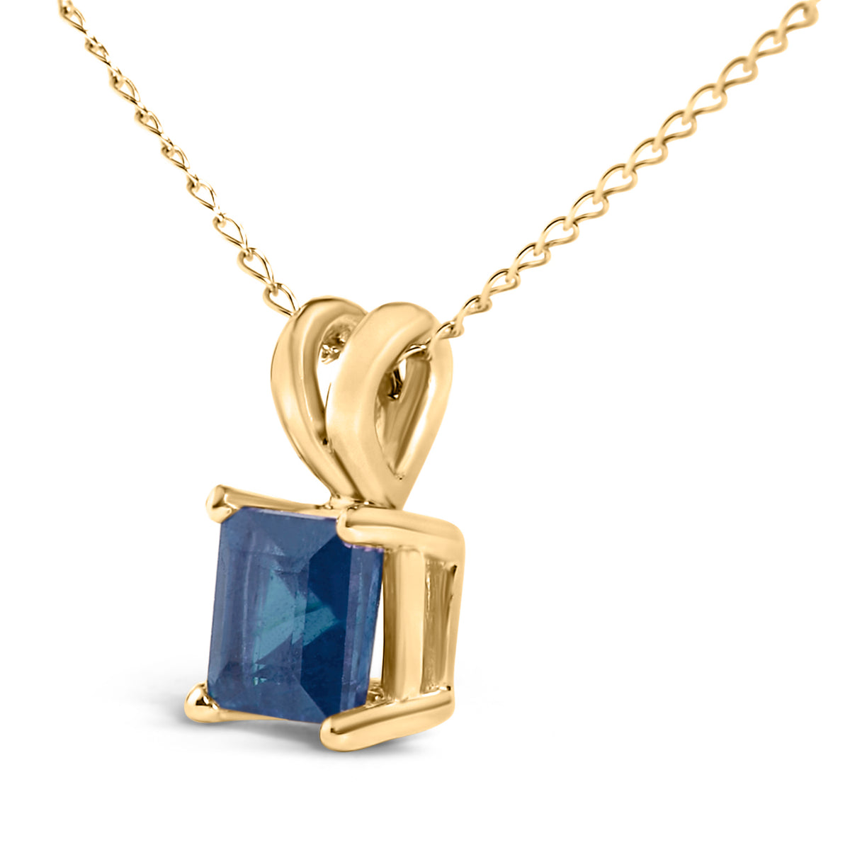 14K Yellow Gold 5x5 MM Square Shaped Blue Sapphire Solitaire Pendant Necklace