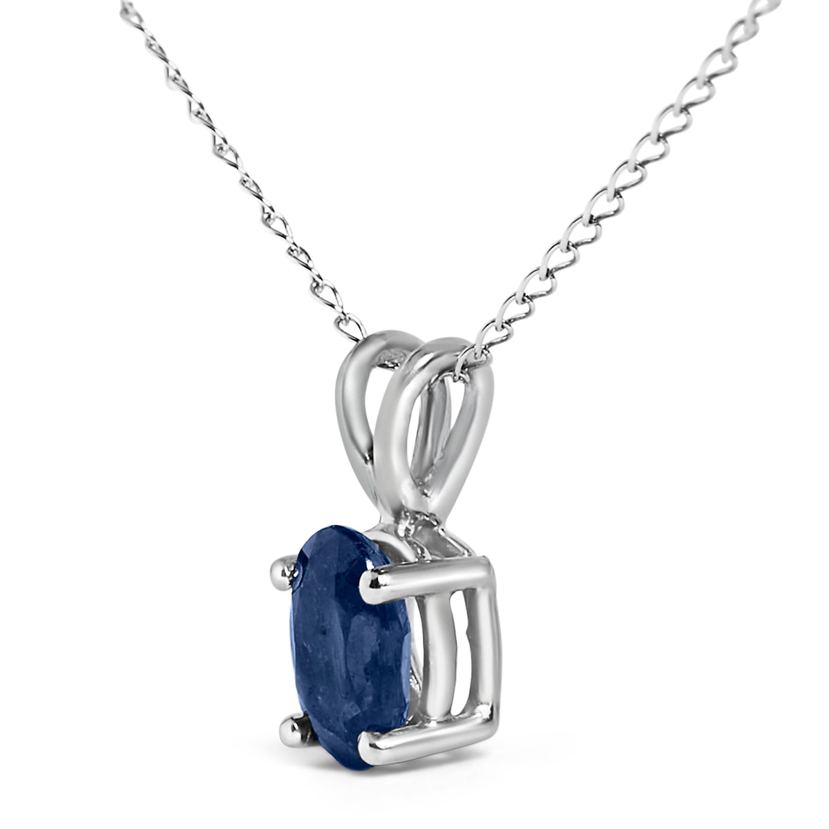 14K White Gold 6x4MM Oval Shaped Shaped Blue Sapphire Solitaire Pendant Necklace