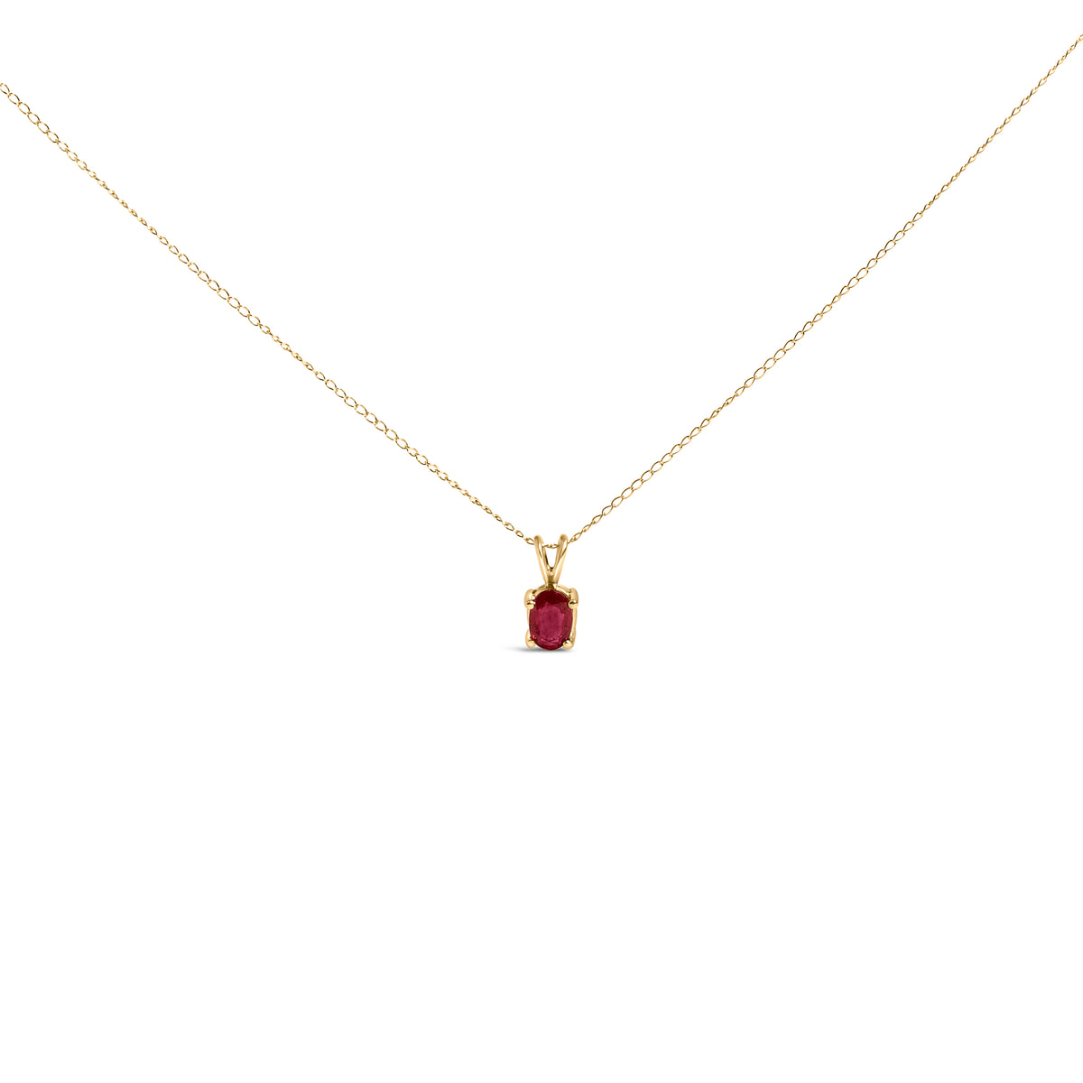 14K Yellow Gold 6x4MM Oval Shaped Red Ruby Solitaire Pendant Necklace