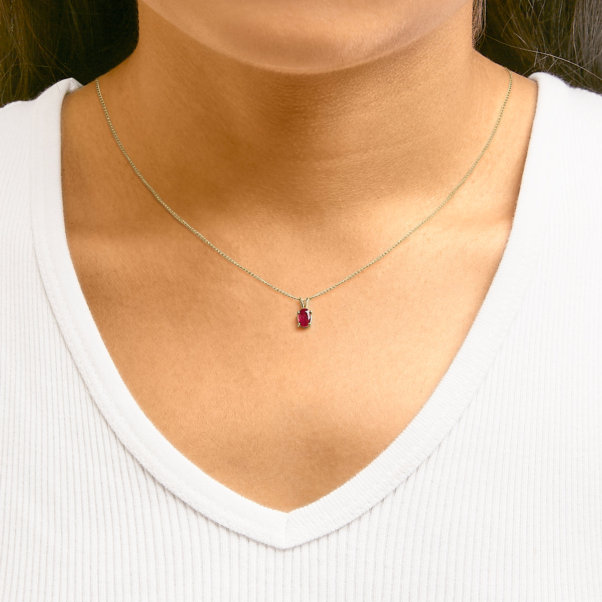 14K Yellow Gold 6x4MM Oval Shaped Red Ruby Solitaire Pendant Necklace