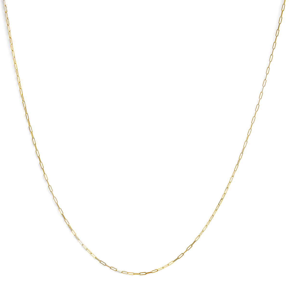 Unisex Solid 14K Yellow Gold 1.5mm Paperclip Chain Necklace