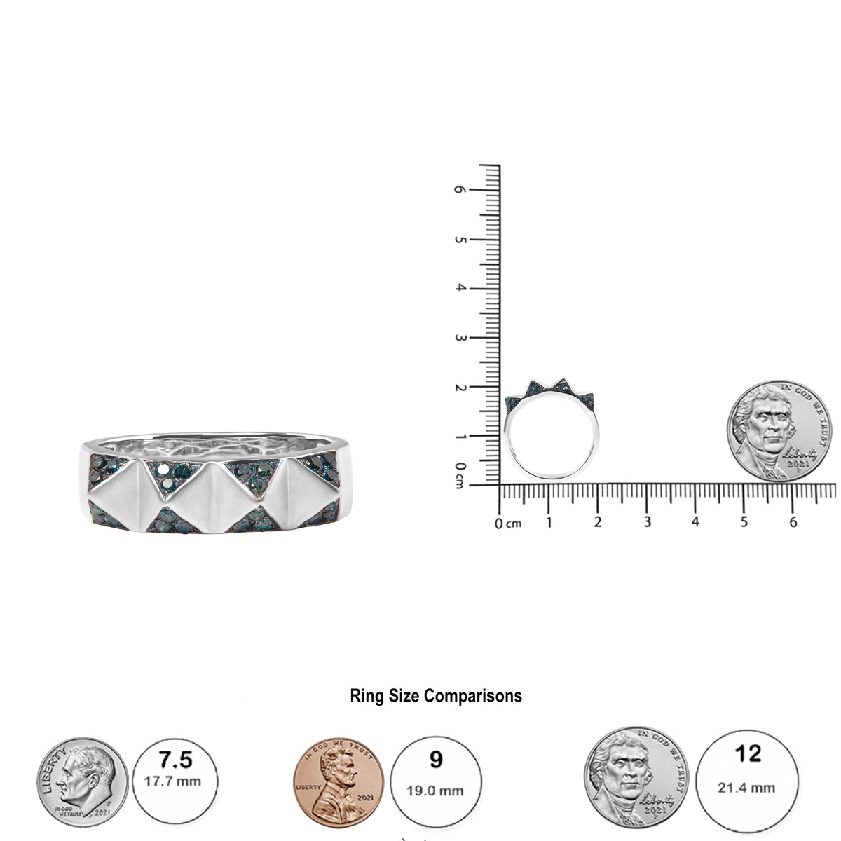 14K White Gold 1/4 Cttw Treated Blue Diamond Pyramid Band Ring (Blue Color, SI1-SI2 Clarity)