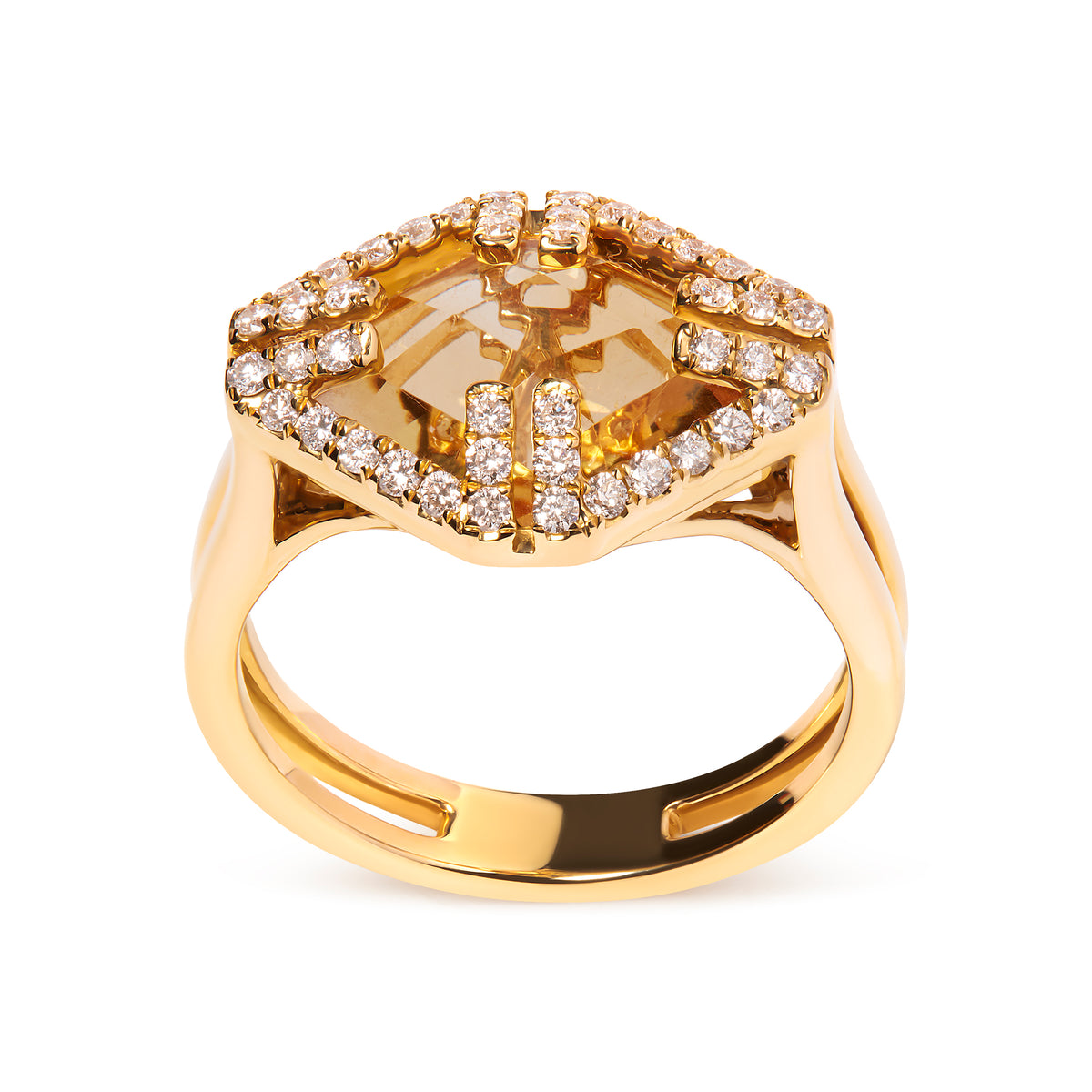 14K Yellow Gold Marquise-Cut Yellow Citrine and 1/3 Cttw Diamond Halo Cocktail Ring (G-H Color, SI1-SI2 Clarity)