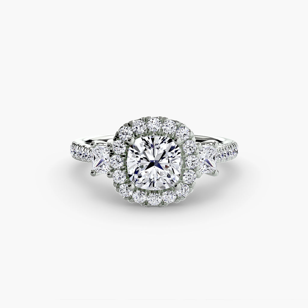 Three-Stone Ring with Halo 2