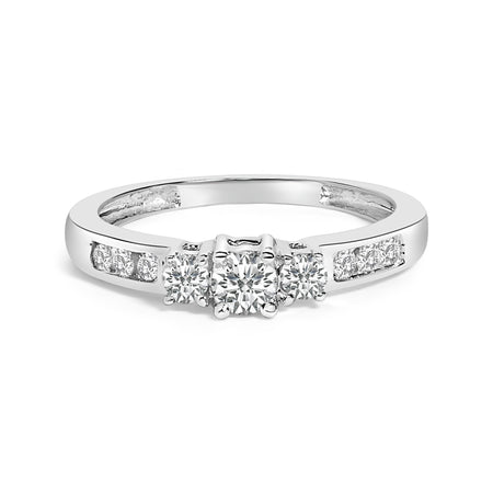 10K White Gold 1/2 Cttw Diamond Three Stone Ring